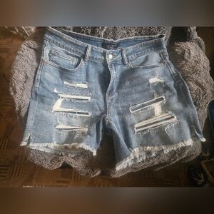 Judy Blue Distressed Denim Shorts - Medium Blue